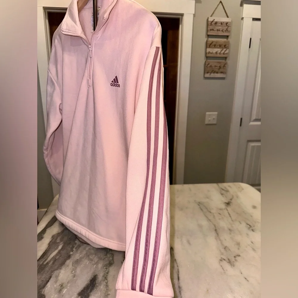 EUC Women’s Adidas Half Zip Pullover Pink & Purple Stripes Size Large - Picture 4 of 8